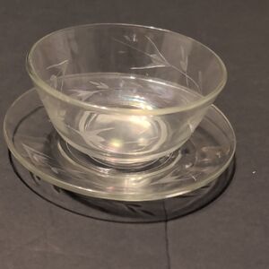 Princess House Clear Glass Bowl  and Plate Set For Dips, Sauces, Condiments